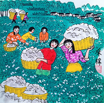 Rural Collective Labor Women Picking Cotton Hotels Farmhouse Lotte Decoration Painting and Farmers Paintmaking Size 25x25cm