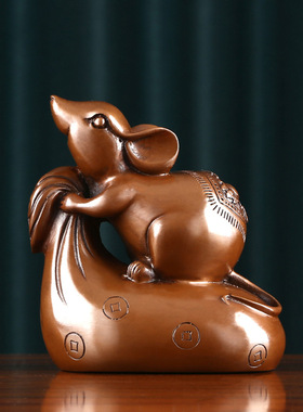 钱袋鼠铜摆件紫铜生肖鼠工艺品家居办公室桌面装饰中式礼品