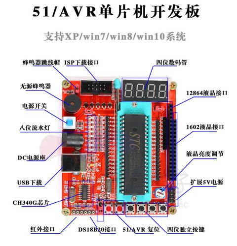 51/AVR单片机核心开发板 STC89C52RC/51MCU实验板/ATMEGA32学习板 - 图1