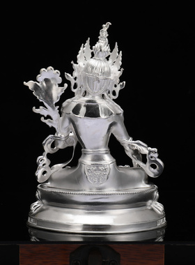 S999纯银白度母佛像摆件藏式居家家用白度母佛像摆件大号15cm