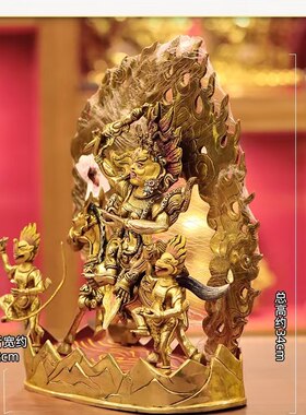 尼泊尔手工吉祥天母佛像摆件手工錾刻铜像铜鎏金佛像摆件34cm