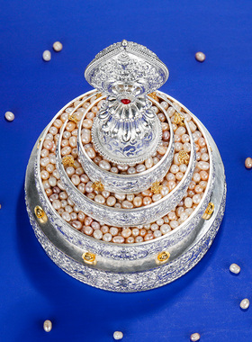 超大号银曼扎盘S990纯银手工曼茶盘曼茶罗三十七堆供修曼扎盘16cm