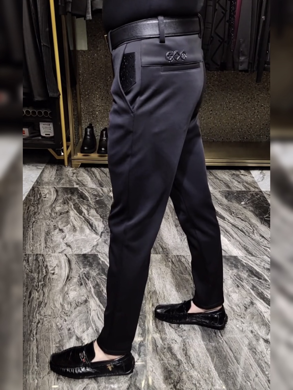 181秋冬男款黑色高腰直筒加绒休闲裤冬季男商务西裤长裤厚款男裤 - 图2