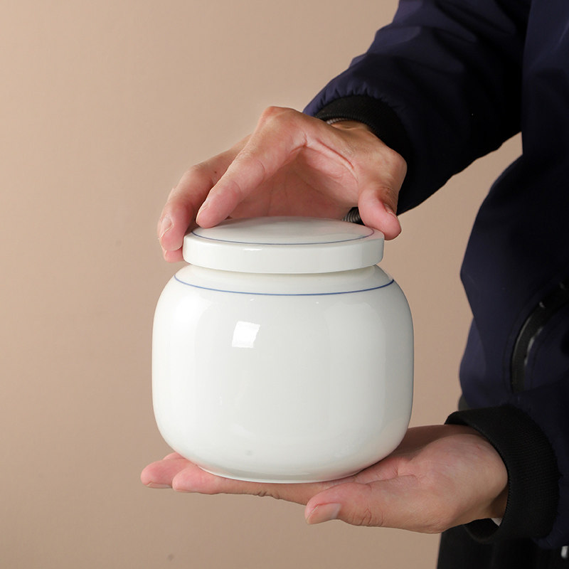 纯白描线白瓷胭脂粉底盒美妆乳液盒药膏香粉中小号螺旋密封不漏水,淘宝优惠券,粉丝福利购,淘宝优惠卷