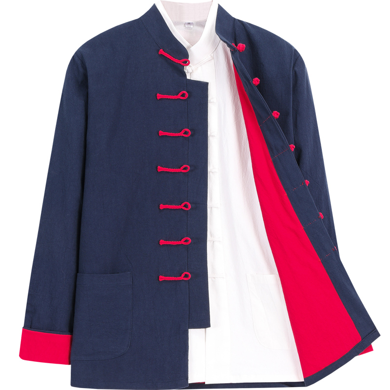 春秋加厚盘扣唐装男式外套青年国风中山装老人爸爸上衣居士汉服禅 - 图0