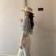 Mist blue 2.0 cape pleated skirt ຍາວ / ເທິງ