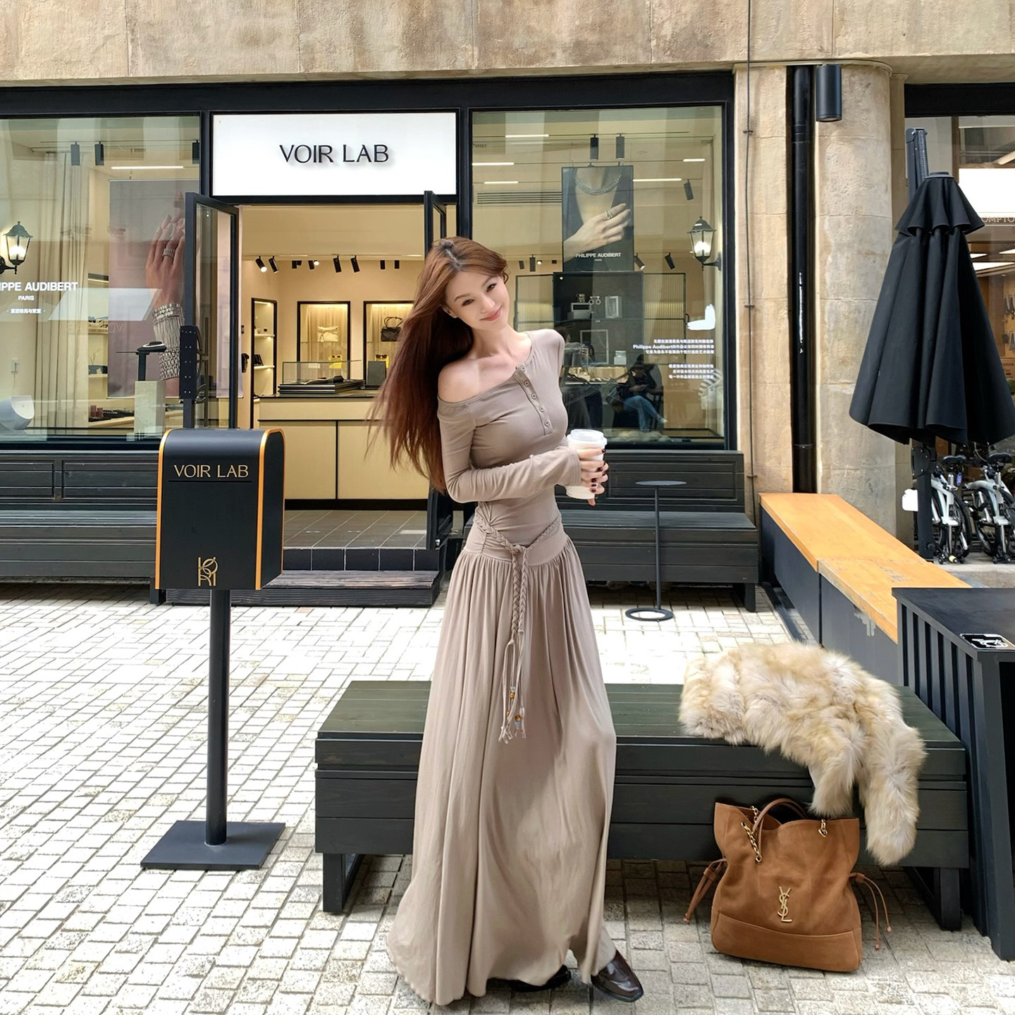 Lienni2025秋冬日新款内搭伴侣长袖高腰显瘦斜肩领长款连衣裙女,淘宝优惠券,粉丝福利购,淘宝优惠卷