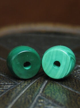 老孔雀石桶珠一对7.2×6mm