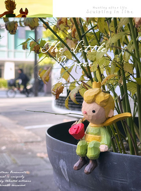 外贸出口木雕 小王子模型月亮船场景 大师手工雕刻实木收藏