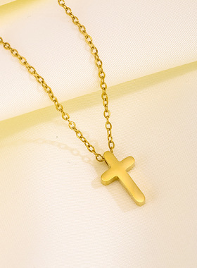 十字架项链新款18k金色吊坠锁骨链女感颈链钛钢不掉色饰品ins