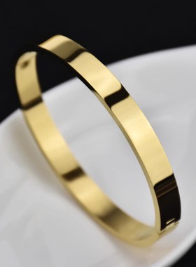光面钛钢开口6mm手镯不锈钢女