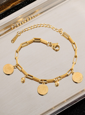 挚柔不锈钢女王头像圆牌手链男女