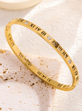 爆款小众设计钛钢罗马数字镶钻手镯女轻奢高级不掉色闺蜜手环