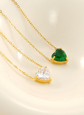 欧美ins风爱心不锈钢项链女多巴胺设计感气质百搭心形锆石锁骨链