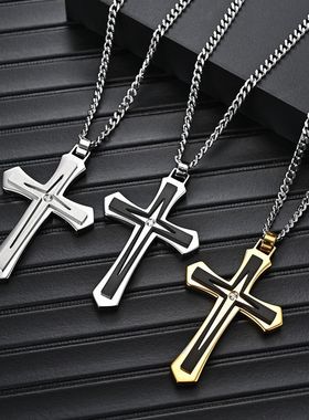 厂家直销新款欧美潮流嘻哈风双色双层男士钛钢高品质十字架时尚