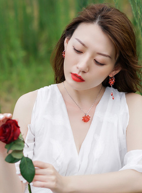 纯银饰品花朵项链甜美吊坠日常