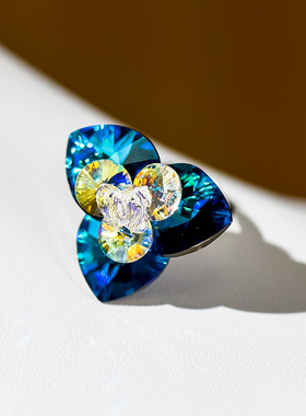 蓝莲花欧美风夸张配饰花朵戒指