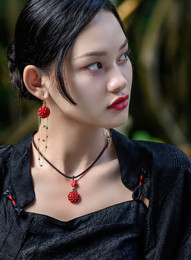 忆奴娇925银朱砂花朵吊坠复古