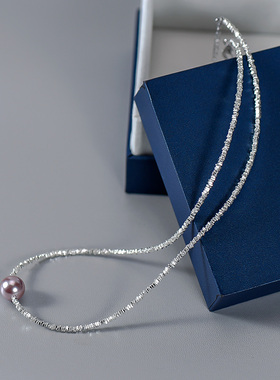 忆奴娇纯银项链贝珠锁骨链