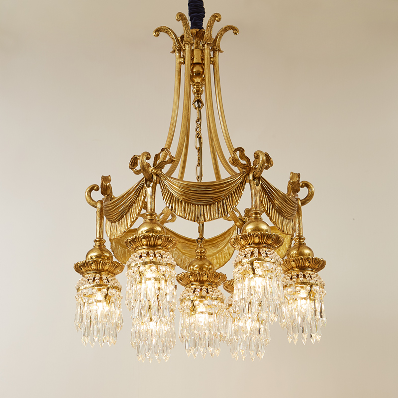 法式餐厅吊灯欧式奢华复古别墅卧室玄关走廊过道灯饰全铜水晶吊灯 - 图0