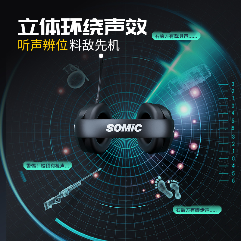 Somic硕美科G310头戴式电竞游戏耳机电脑台式有线降噪吃鸡专用USB - 图2