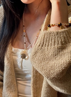 天然全净体白水晶项链搭配沉香银配饰直径17.9mm百搭款