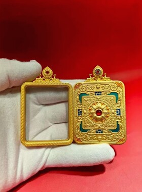 藏式唐卡嘎乌盒纯铜吊坠坛城金坛双鹿不掉色空盒吞金兽双面外壳