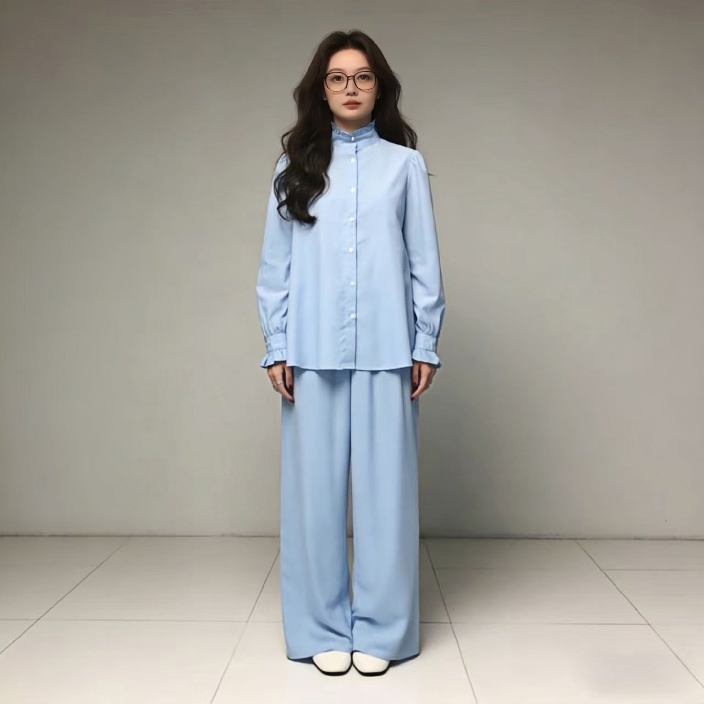 2026春夏木耳边衬衫+阔腿裤套装女 新款气质百搭垂感休闲两件套,淘宝优惠券,粉丝福利购,淘宝优惠卷