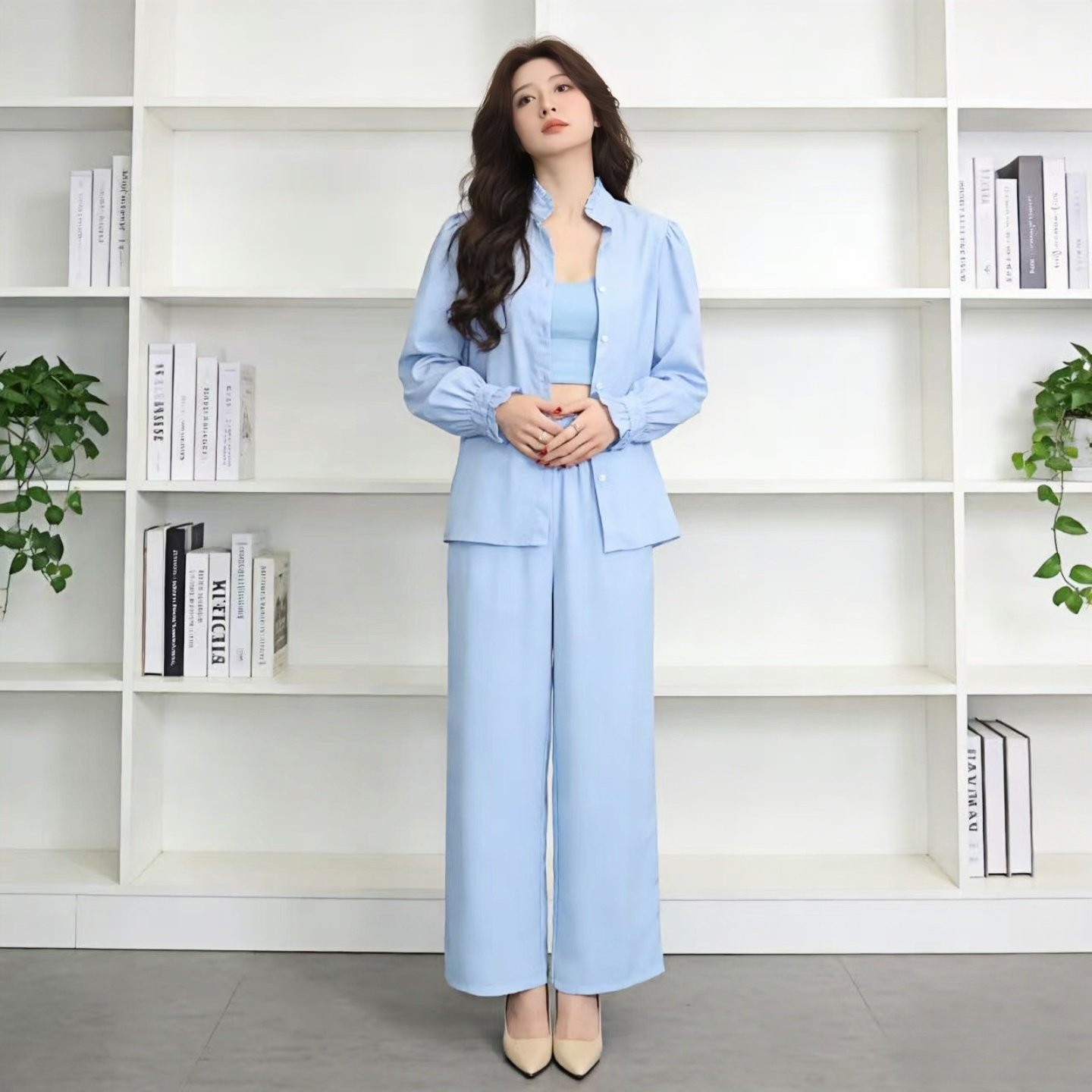 2026春夏木耳边衬衫+阔腿裤套装女 新款气质百搭垂感休闲两件套,淘宝优惠券,粉丝福利购,淘宝优惠卷