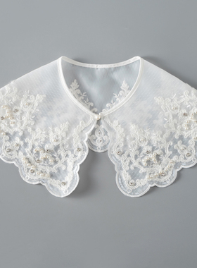 秋冬棉服假领子女毛线绣花小披肩