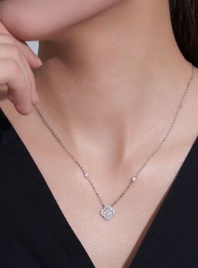 S925纯银莫桑钻四叶草锁骨链