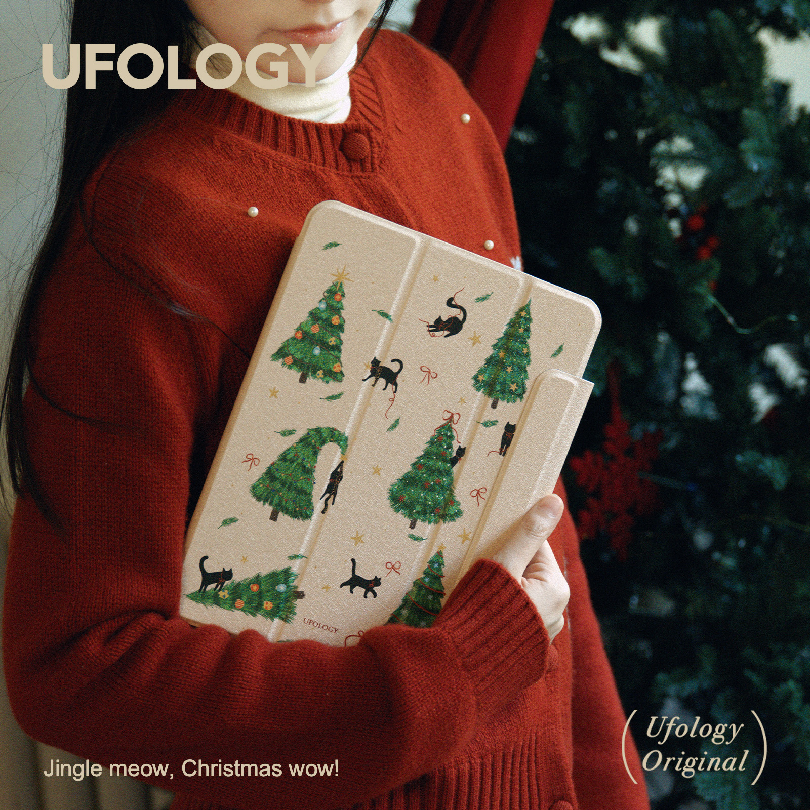 Ufology原创适用ipadair7保护壳pro11寸平板mini6/7保护套air4/5/6磁吸全包笔槽13寸苹果8/9/10/11代圣诞树猫 - 图1