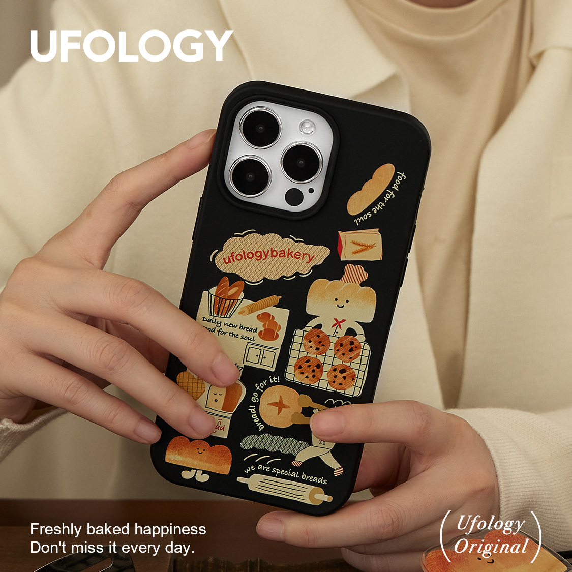 Ufology原创磁吸降解壳适用iPhone15pro手机壳14promax苹果13可爱12面包11卡包支架新款全包软壳面包食物插画 - 图0