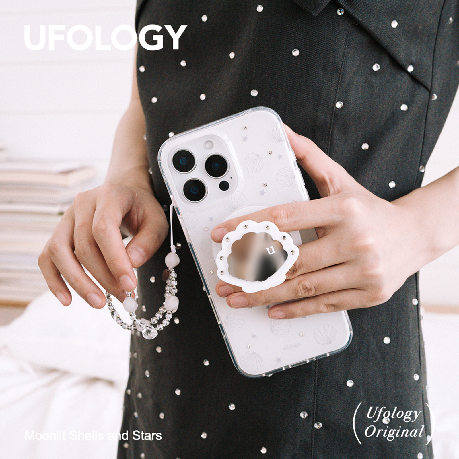 Ufology原创磁吸适用iPhone16promax手机壳15pro苹果14贝壳全包新款点钻高级支架双层imd全包支架星星新款 - 图1