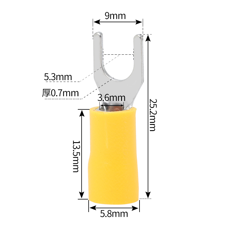 叉形冷压绝缘端子SV5.5-5U型Y型 压线接线端子SV6-5 铜鼻子SV5-5