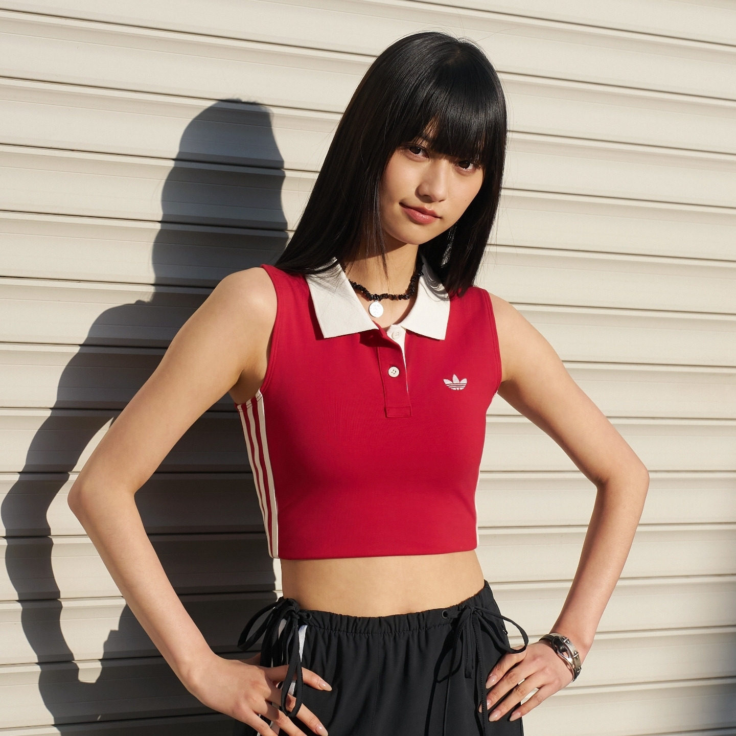 甜酷风针织短款外穿休闲无袖背心女夏季adidas阿迪达斯三叶草