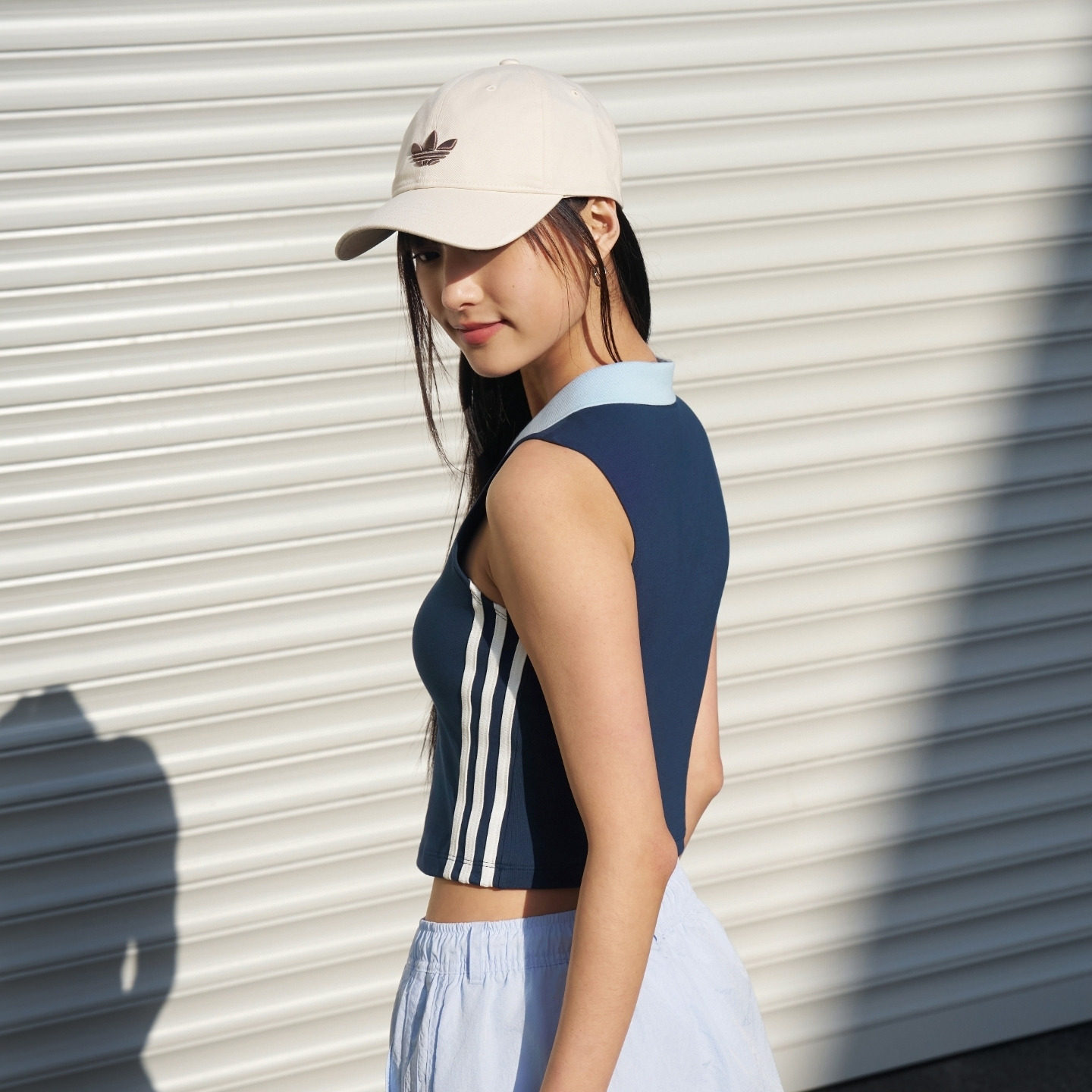 甜酷风针织短款外穿休闲无袖背心女夏季adidas阿迪达斯三叶草