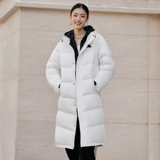 拒水暖「芯」科技长款保暖鸭绒连帽羽绒服男女adidas阿迪达斯
