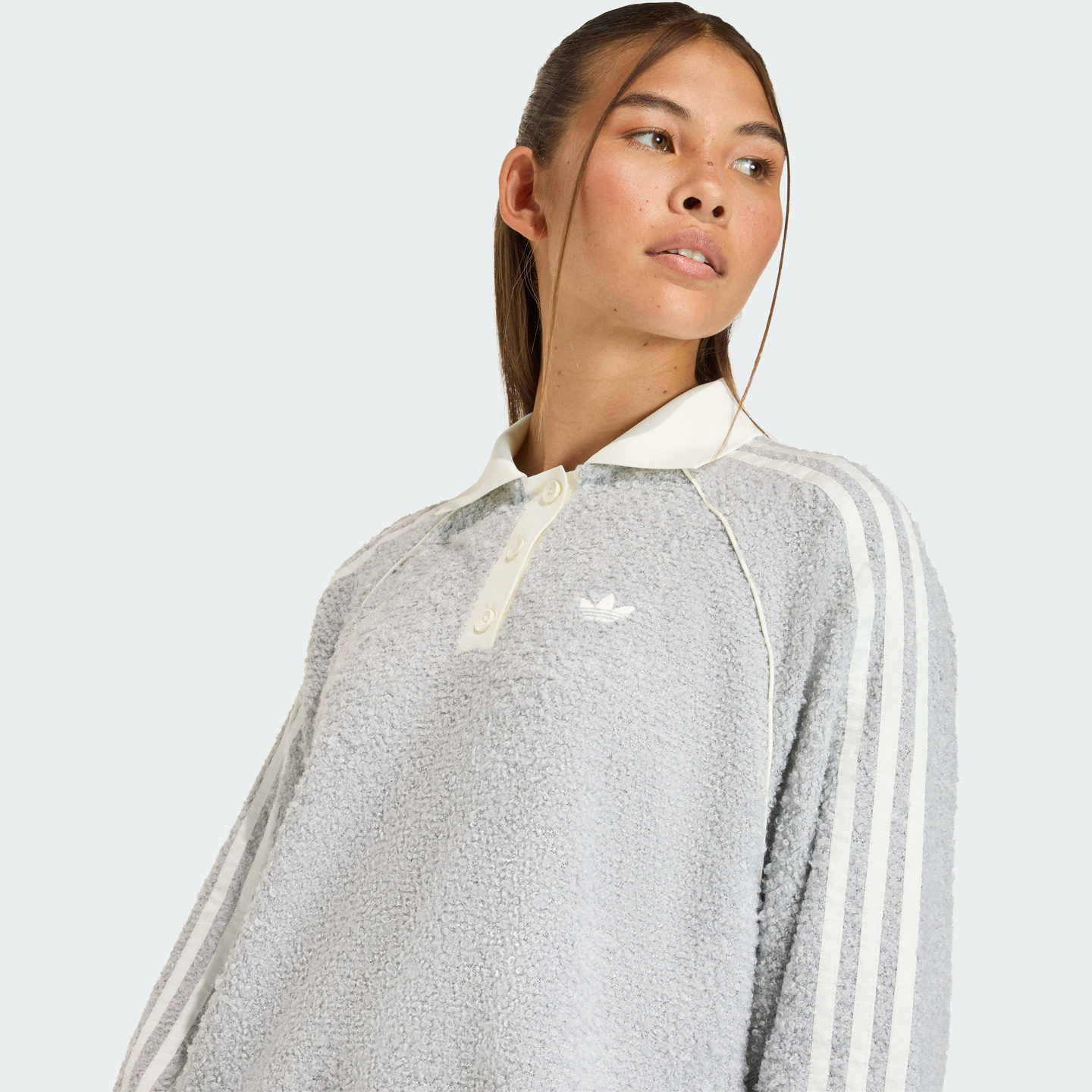 廓形毛绒舒适休闲运动长袖POLO衫女秋冬新款adidas阿迪达斯三叶草,淘宝优惠券,粉丝福利购,淘宝优惠卷