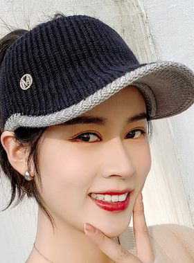 秋冬空顶针织保暖棒球帽女款灰色