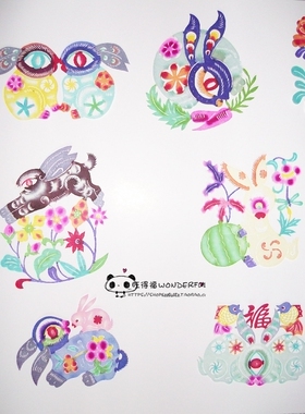 吉祥兔 十张一套 （随机）蔚县剪纸 手工刻 宣纸染色