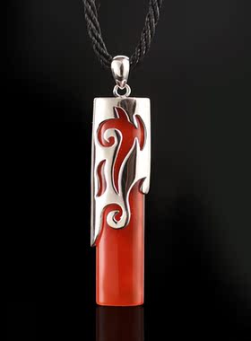 诗美琪 中国红玛瑙925银龙啸九天男士玛瑙本命年项链