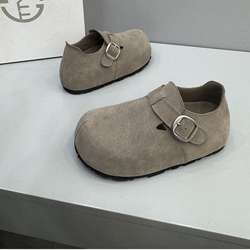 2025新款反绒皮勃肯鞋女休闲圆头平底牛反绒单鞋两穿瓢鞋女9155,淘宝优惠券,粉丝福利购,淘宝优惠卷