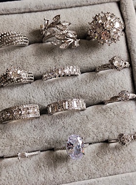 美码7号固定圈口人造水晶法式时尚感彩宝宫廷风意大利女中古戒指