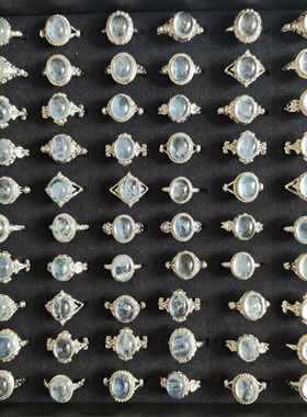 十五天然冰透浅青海蓝宝光水晶玛瑙活口可调节镀银戒托指圈环时尚