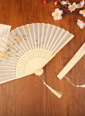 古风折扇女式中国风古装汉服舞蹈扇夏季随身便携扇小绢布扇子