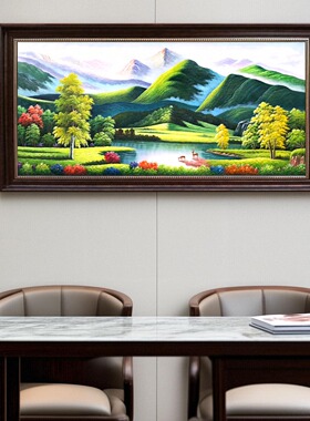 手绘聚宝盆油画福鹿靠山客厅挂画