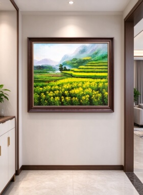 手绘方形梯田油菜花油画中式福州