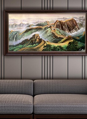 纯手绘万里长城绿树青山油画中式