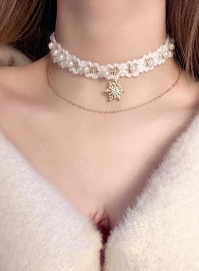 Puppy*圣诞项圈雪花蝴蝶结毛绒项圈冬季氛围颈链choker项链女颈饰